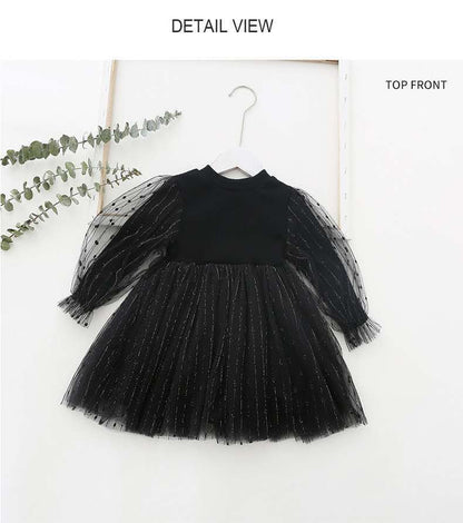 Girls Puff Sleeve Knitted Mesh Dress
