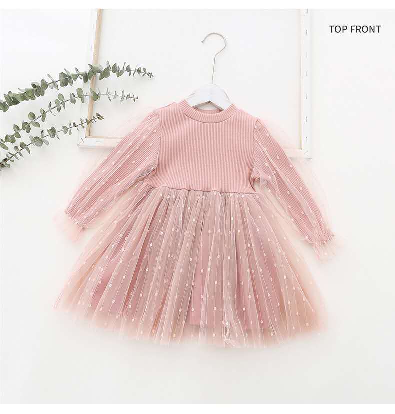 Girls Puff Sleeve Knitted Mesh Dress