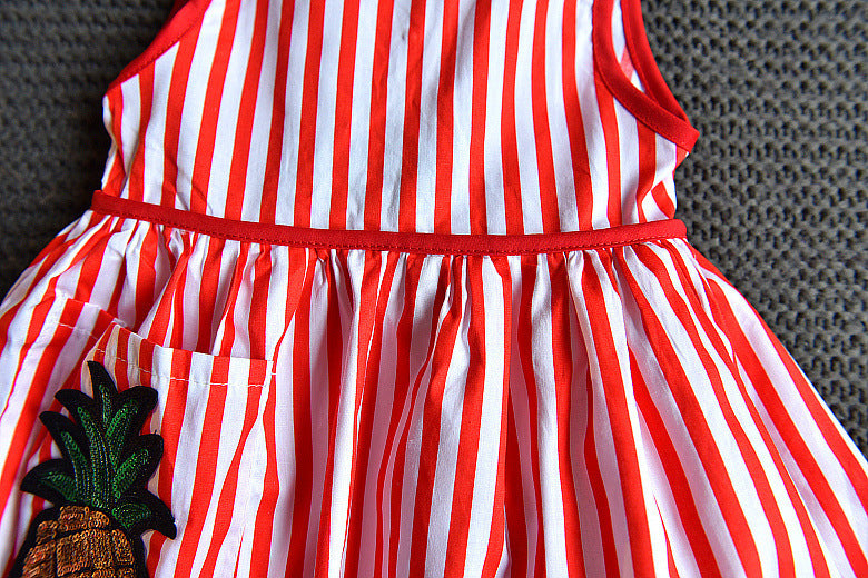 Fashionable And Cute Girls' Striped Sleeveless Backless Dress