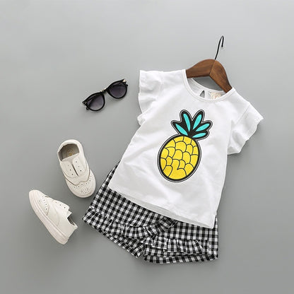 Girls Pineapple Top Striped Culottes Two-piece Suit