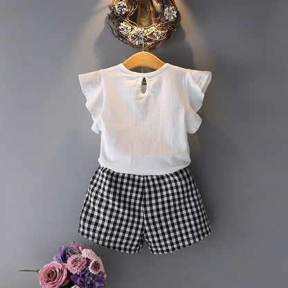 Girls Pineapple Top Striped Culottes Two-piece Suit