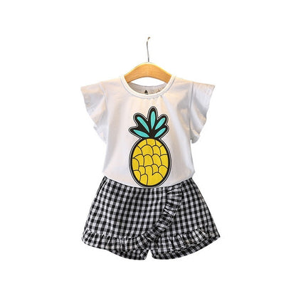 Girls Pineapple Top Striped Culottes Two-piece Suit
