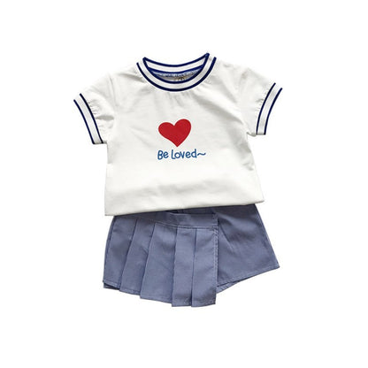 Girls Dress Printing Short Sleeve Blouse And Shorts Suit