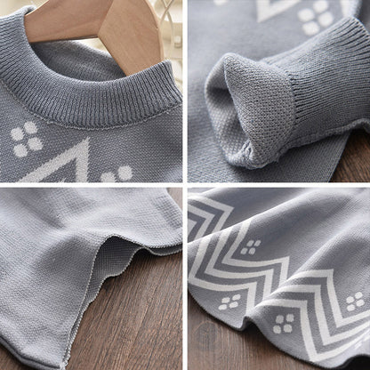 Casual Pullover Sweater And Children's Western Style Knitted Skirt