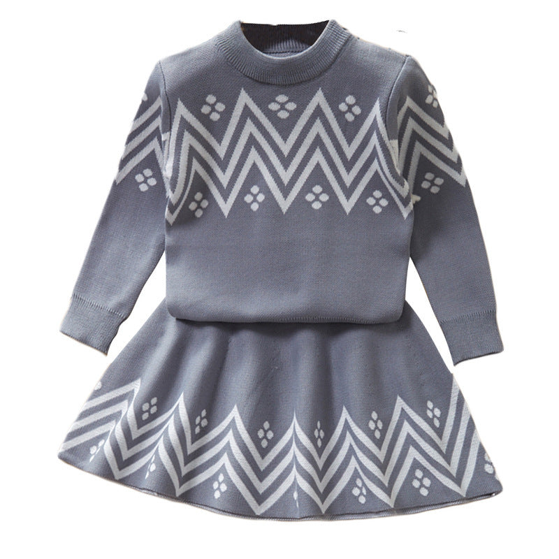 Casual Pullover Sweater And Children's Western Style Knitted Skirt
