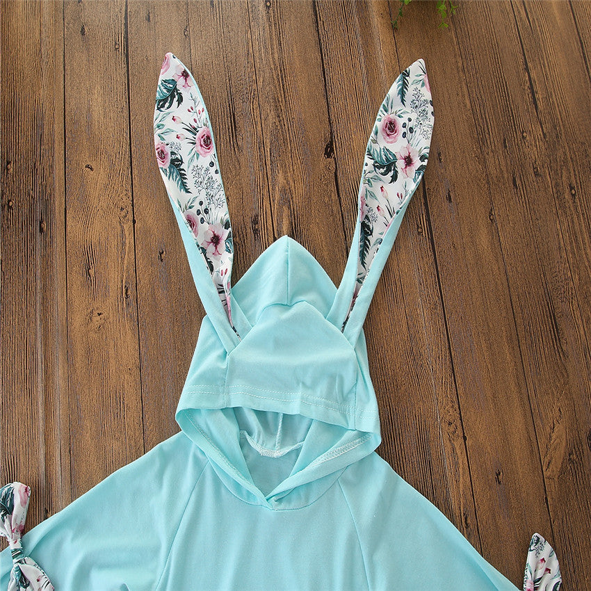 Three-piece Long-sleeved Printed Three-dimensional Rabbit Ear Sweater