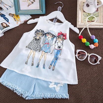 Fashion Girl Chiffon Vest shorts Suit