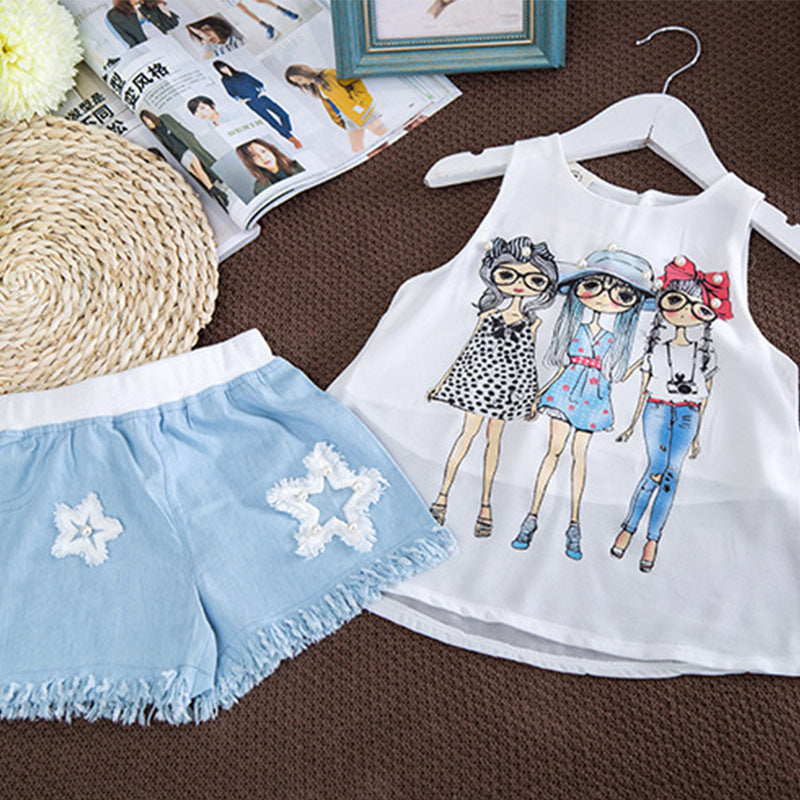 Fashion Girl Chiffon Vest shorts Suit