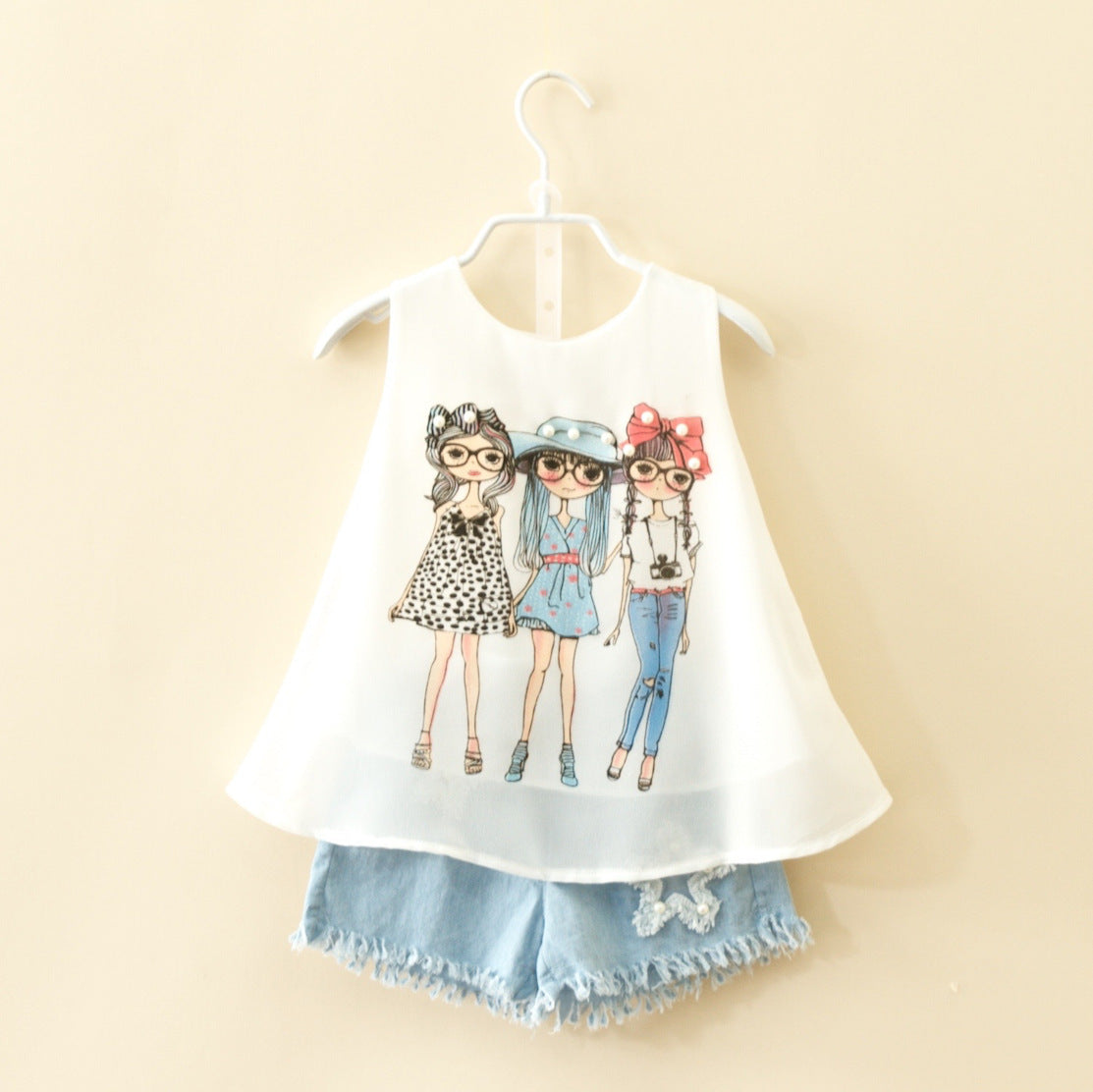 Fashion Girl Chiffon Vest shorts Suit