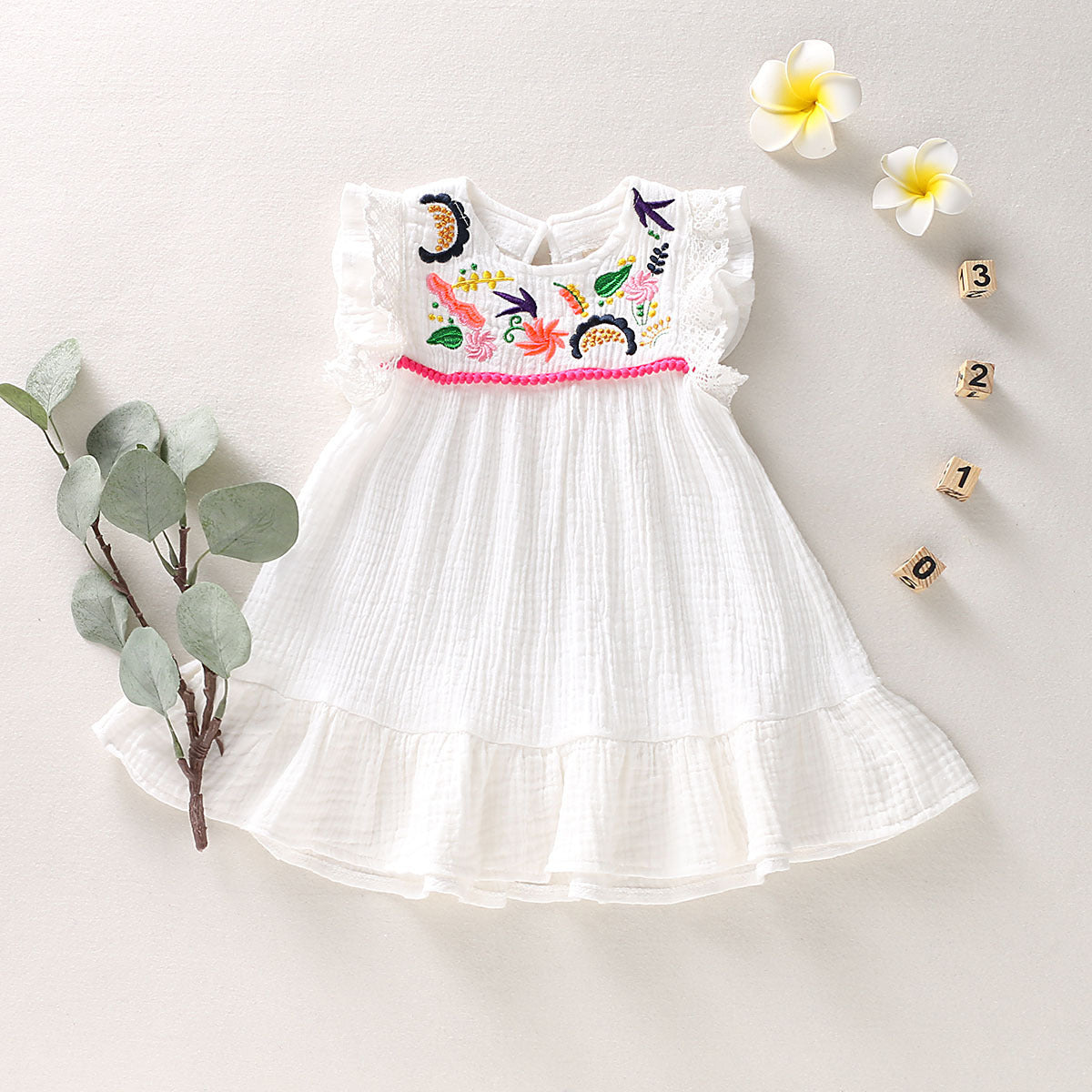 Cute Sleeveless Cotton And Linen Embroidered Princess Dress
