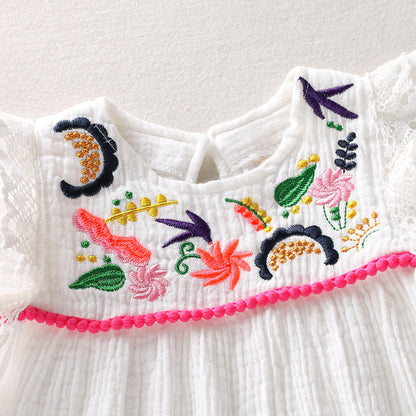 Cute Sleeveless Cotton And Linen Embroidered Princess Dress