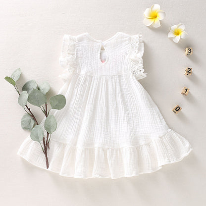 Cute Sleeveless Cotton And Linen Embroidered Princess Dress