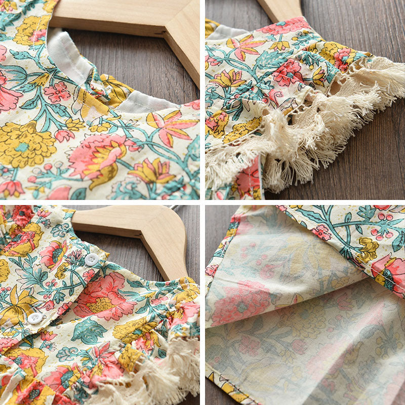 Girls Fashion Cute Retro Sleeveless Print Dress