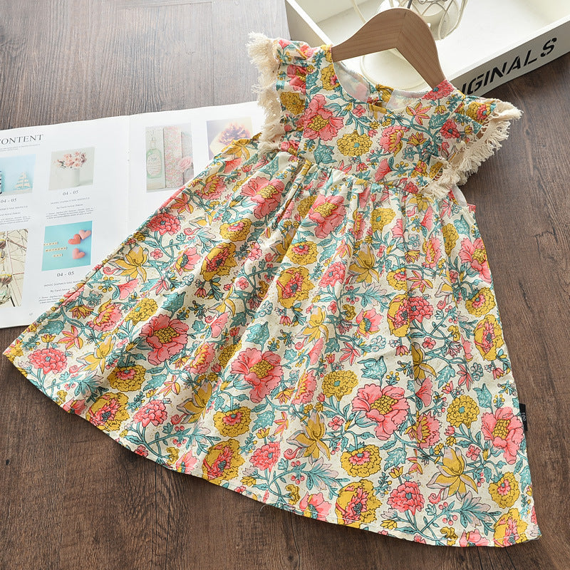 Girls Fashion Cute Retro Sleeveless Print Dress