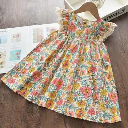 Girls Fashion Cute Retro Sleeveless Print Dress