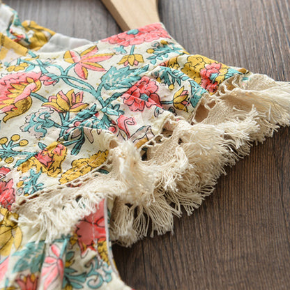 Girls Fashion Cute Retro Sleeveless Print Dress