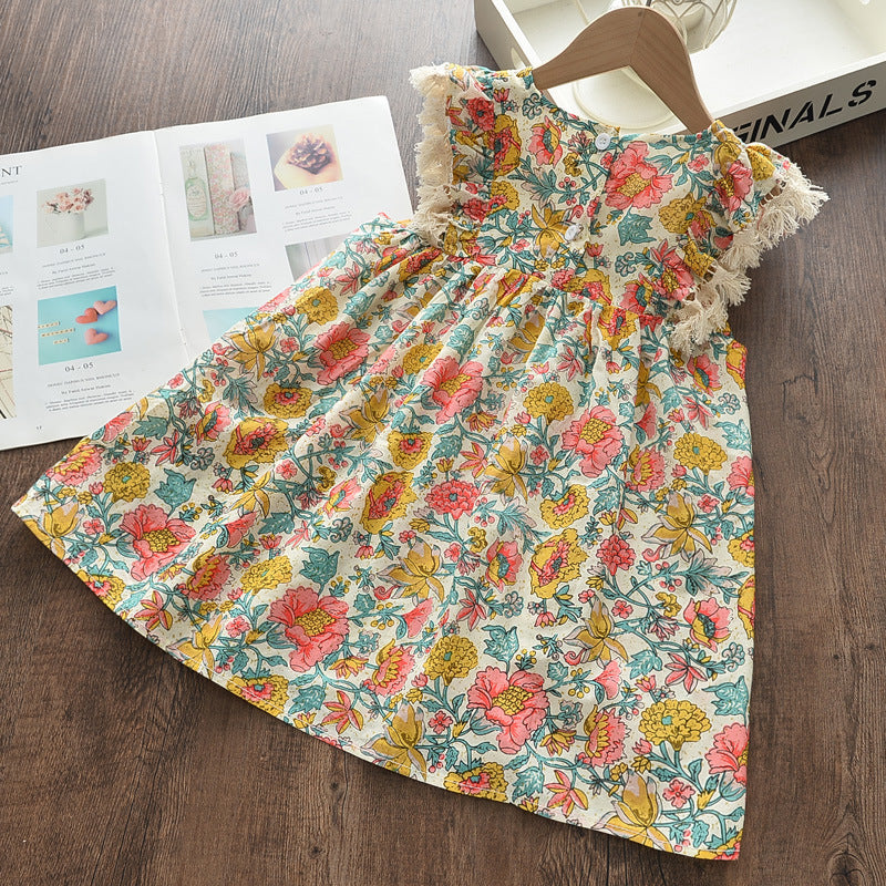 Girls Fashion Cute Retro Sleeveless Print Dress