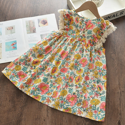 Girls Fashion Cute Retro Sleeveless Print Dress