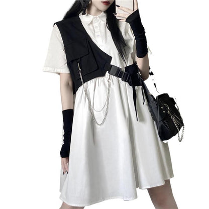 Short-sleeved Loose-fitting Shirt Dress Workwear Vest