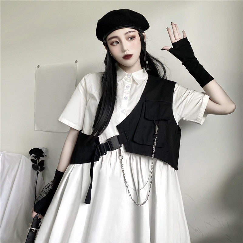 Short-sleeved Loose-fitting Shirt Dress Workwear Vest