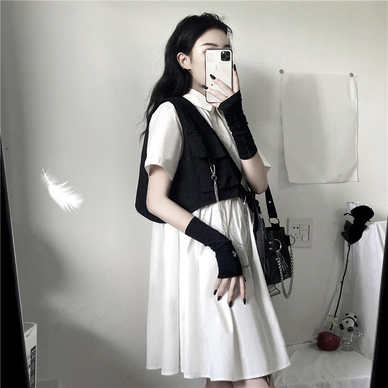 Short-sleeved Loose-fitting Shirt Dress Workwear Vest