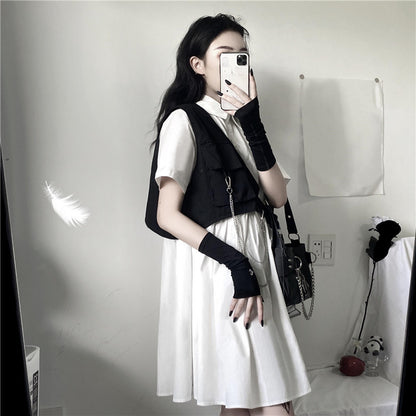 Short-sleeved Loose-fitting Shirt Dress Workwear Vest