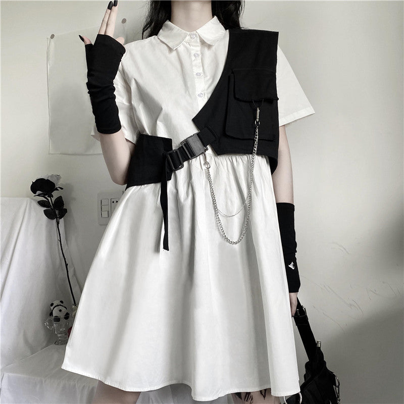 Short-sleeved Loose-fitting Shirt Dress Workwear Vest
