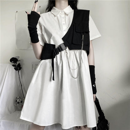 Short-sleeved Loose-fitting Shirt Dress Workwear Vest