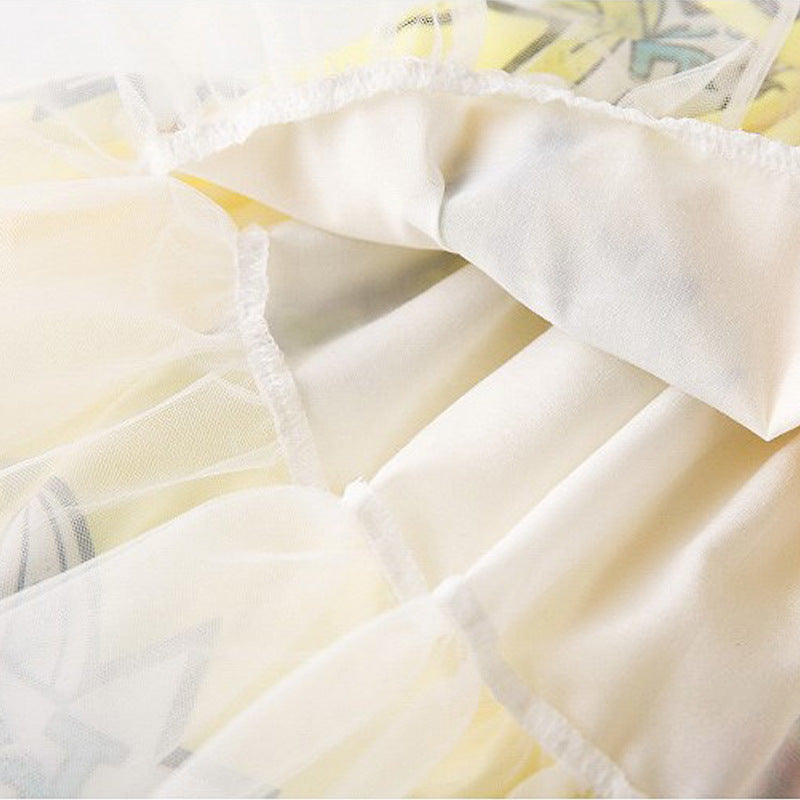 Girl's Dress With Big Bow Yellow Gauze Skirt