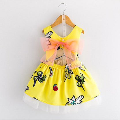 Girl's Dress With Big Bow Yellow Gauze Skirt