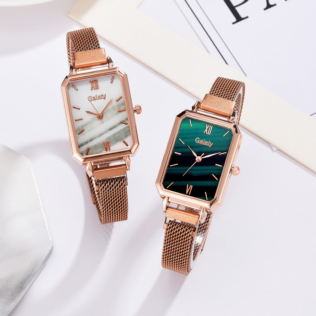 Alloy Mesh Belt Small Green Watch Korean Fashion Ladies Square Head Quartz Watch
