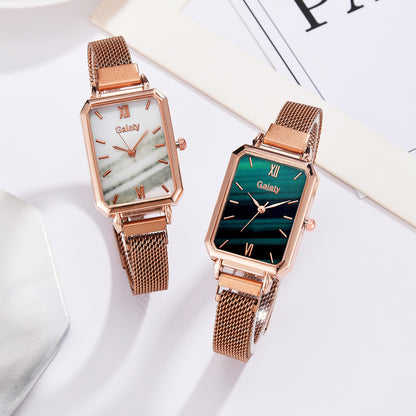 Alloy Mesh Belt Small Green Watch Korean Fashion Ladies Square Head Quartz Watch