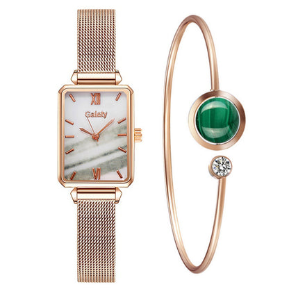 Alloy Mesh Belt Small Green Watch Korean Fashion Ladies Square Head Quartz Watch
