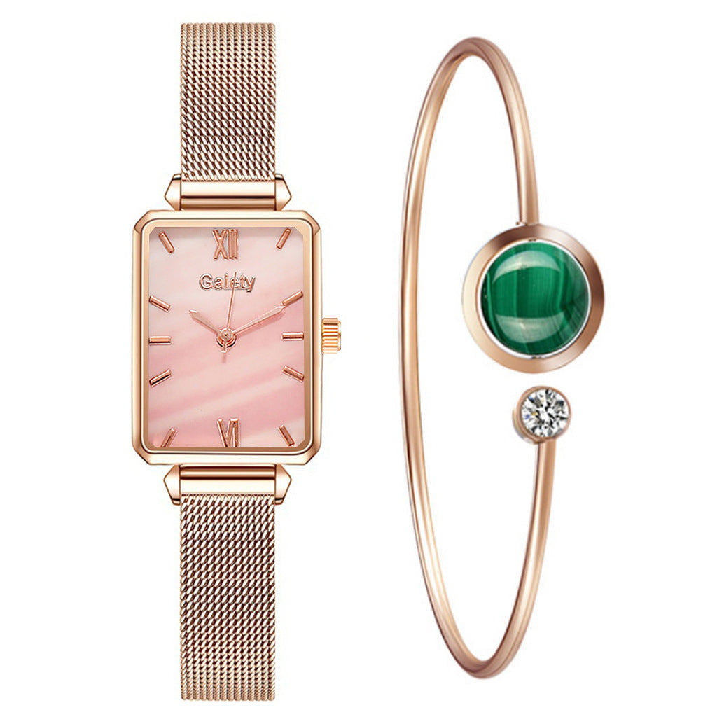 Alloy Mesh Belt Small Green Watch Korean Fashion Ladies Square Head Quartz Watch