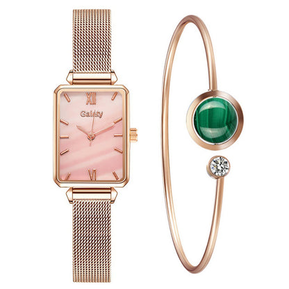 Alloy Mesh Belt Small Green Watch Korean Fashion Ladies Square Head Quartz Watch