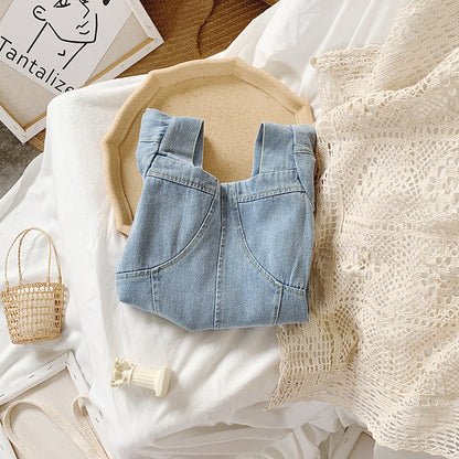 Girls' Dresses Fashion Square Collar Denim Skirt