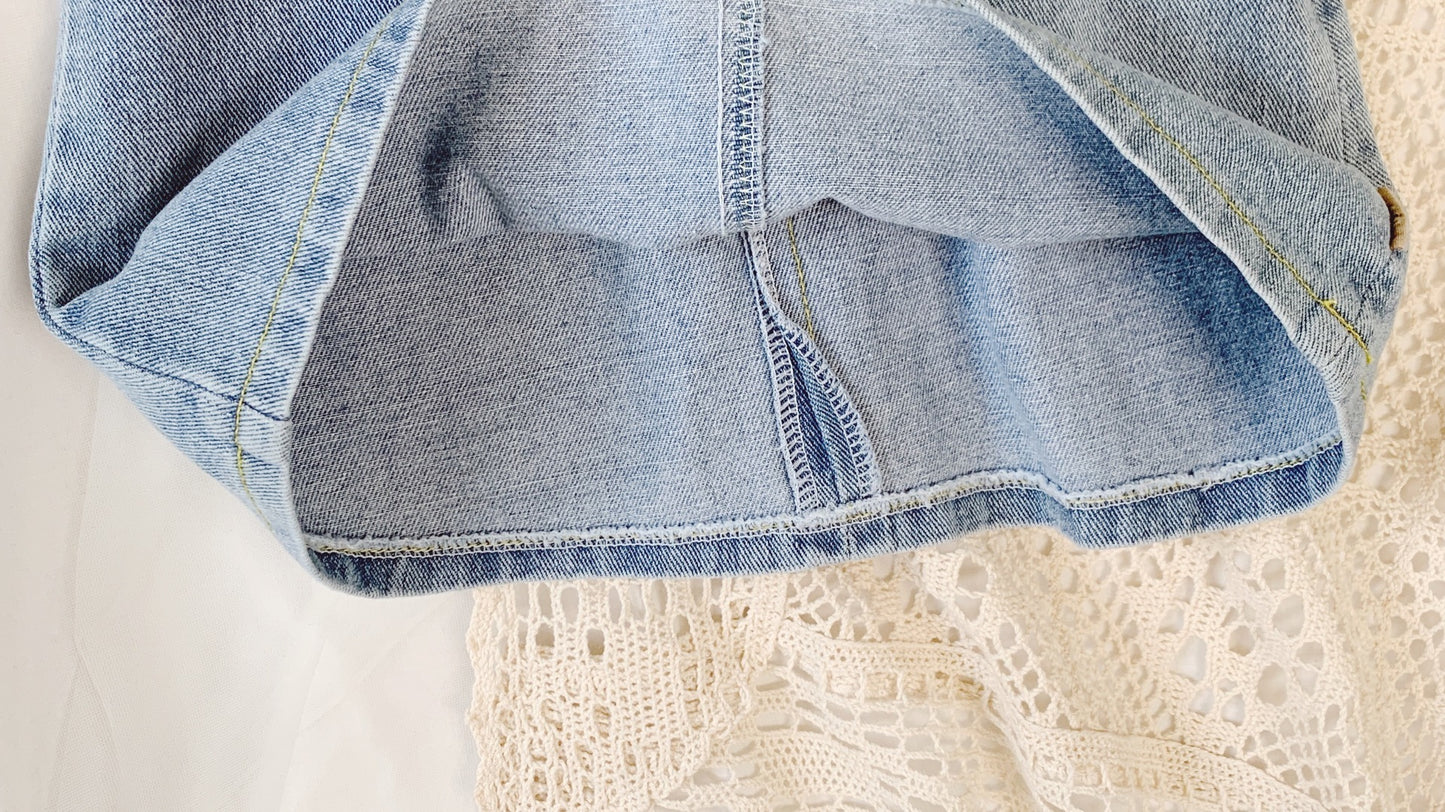 Girls' Dresses Fashion Square Collar Denim Skirt