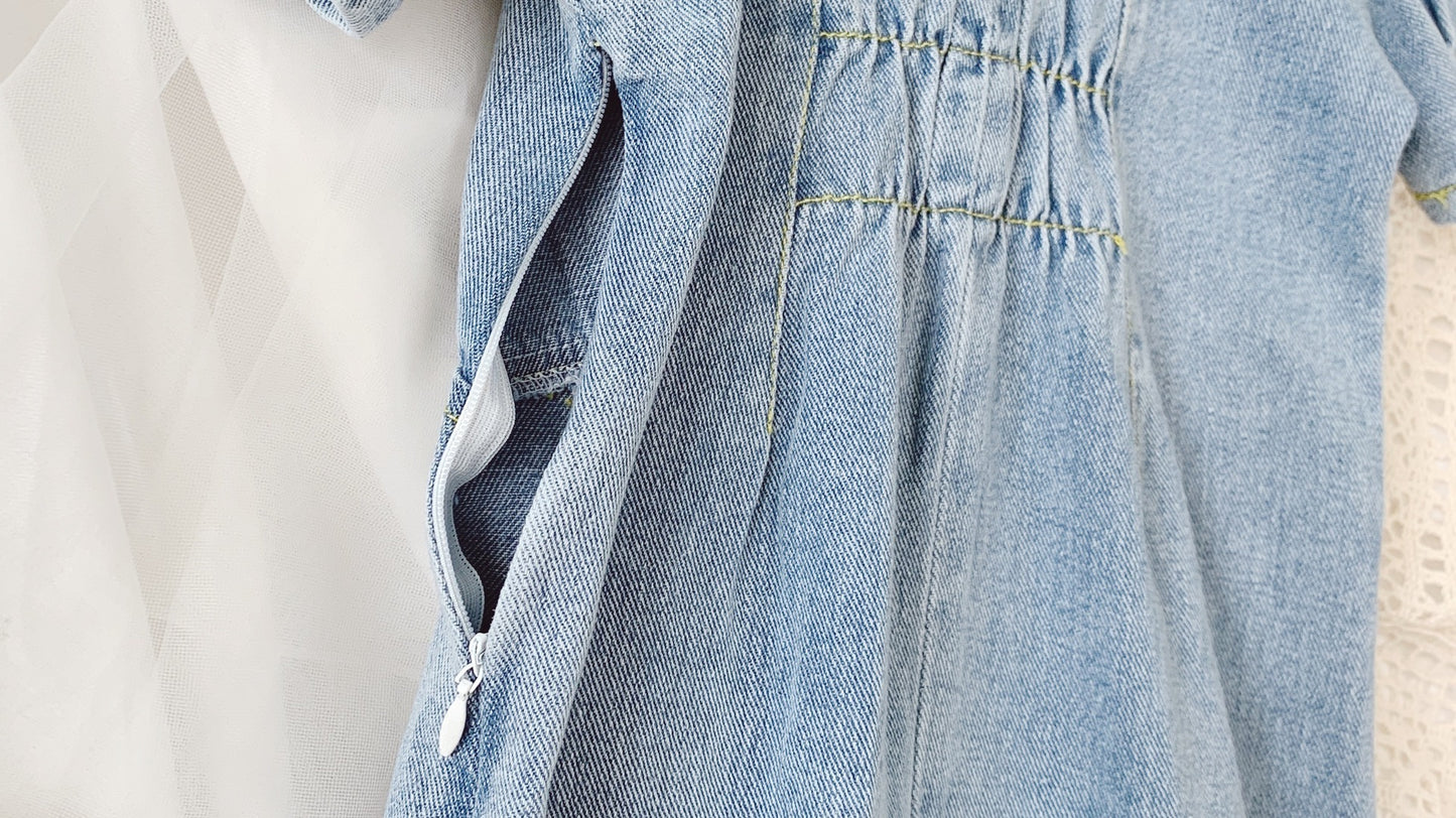 Girls' Dresses Fashion Square Collar Denim Skirt