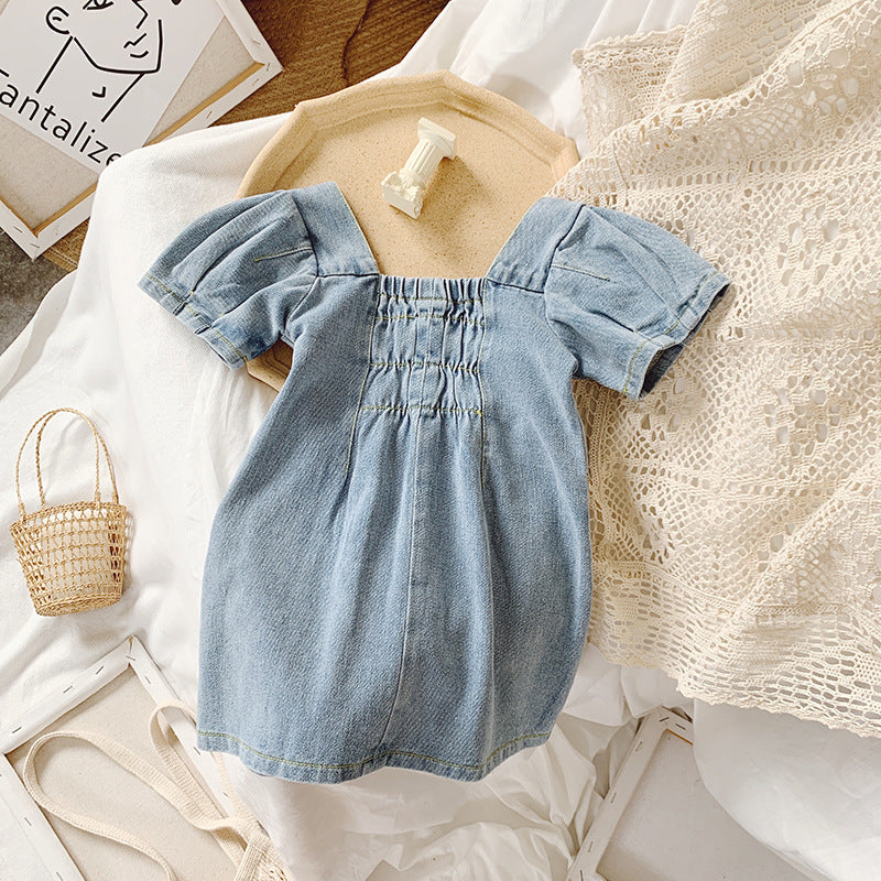 Girls' Dresses Fashion Square Collar Denim Skirt