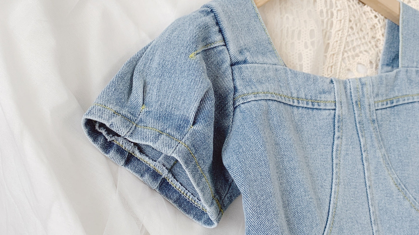 Girls' Dresses Fashion Square Collar Denim Skirt