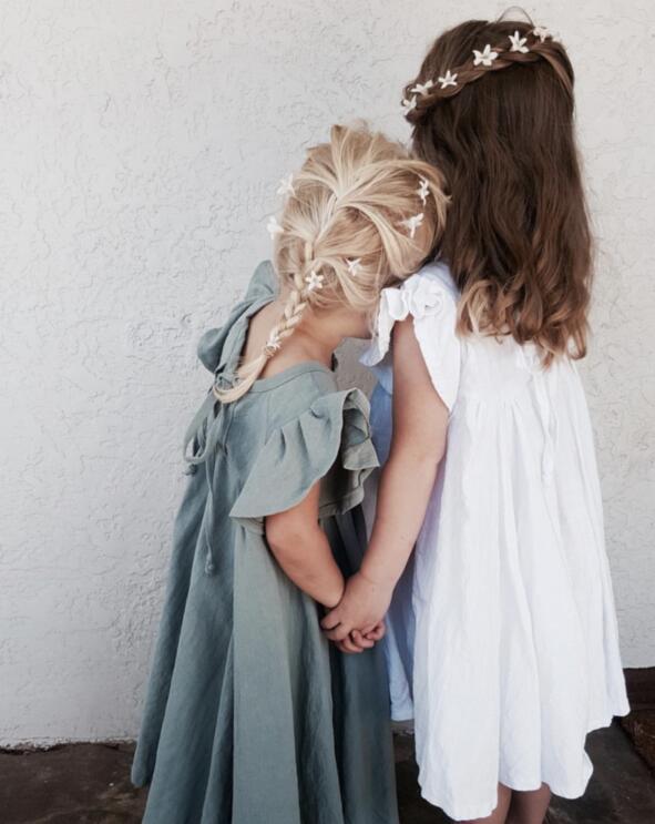 Girls Skirt Cotton And Linen Solid Color Flying Sleeve Tie