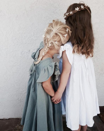 Girls Skirt Cotton And Linen Solid Color Flying Sleeve Tie