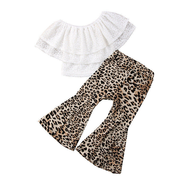Lace Top  Leopard Pants Two-piece Children's Suit
