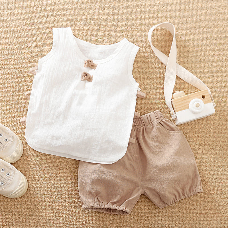 Baby Boy Cotton And Linen Summer Suit Infant Breathable Sweat-absorbent Two-piece Suit