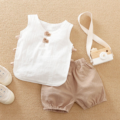 Baby Boy Cotton And Linen Summer Suit Infant Breathable Sweat-absorbent Two-piece Suit