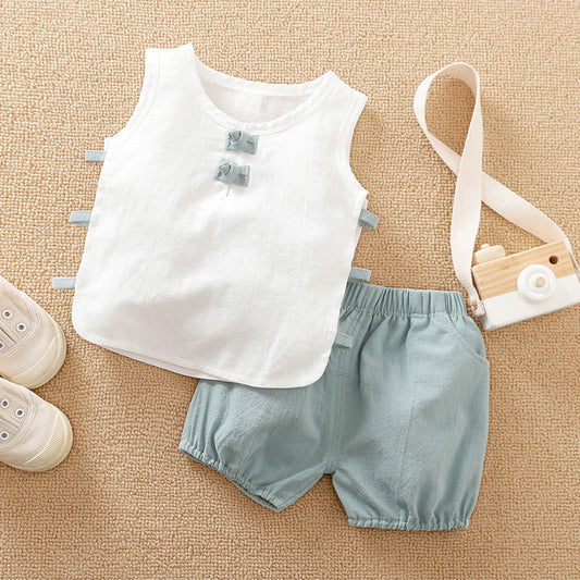 Baby Boy Cotton And Linen Summer Suit Infant Breathable Sweat-absorbent Two-piece Suit