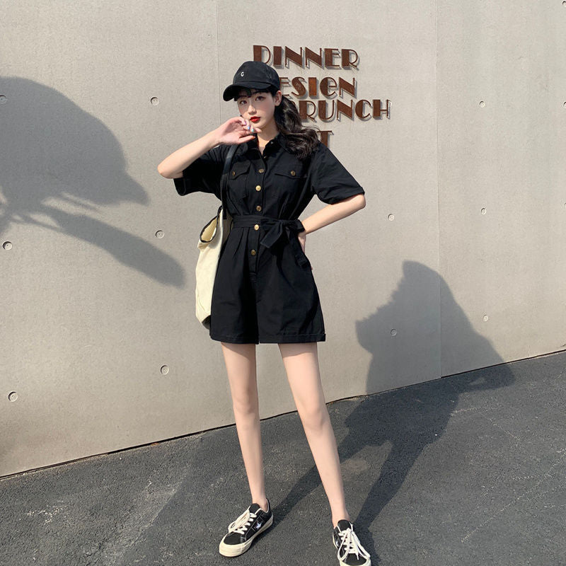 Summer One Piece Wide-leg Shorts Women Loose Waist Jumpsuit