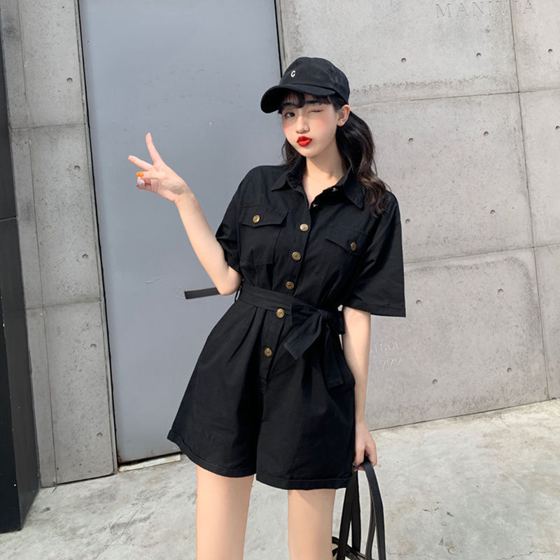 Summer One Piece Wide-leg Shorts Women Loose Waist Jumpsuit