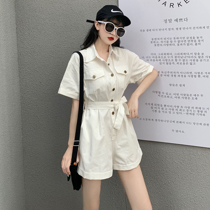Summer One Piece Wide-leg Shorts Women Loose Waist Jumpsuit