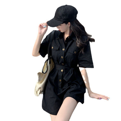 Summer One Piece Wide-leg Shorts Women Loose Waist Jumpsuit